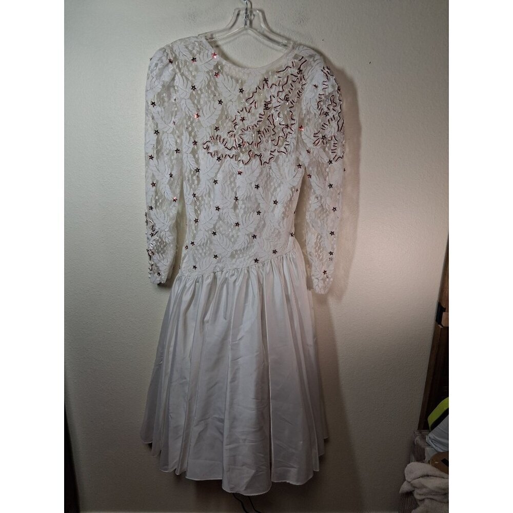 VTG Karen Lucas for Niki 80s Formal Dress Lace Beaded Embroidered White Size 8